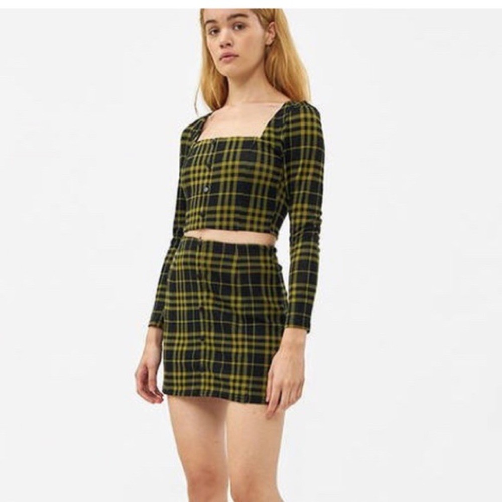 Need Supply olive plaid skirt & top set